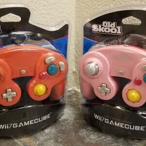 2 Gamecube Controllers - Red & Pink (NEW) - Nintendo - Old Skool